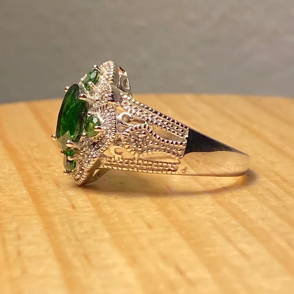 Chrome Diopside & White Topaz Sterling Silver Ring Womens Sz 10 2.65ctw Green‎
